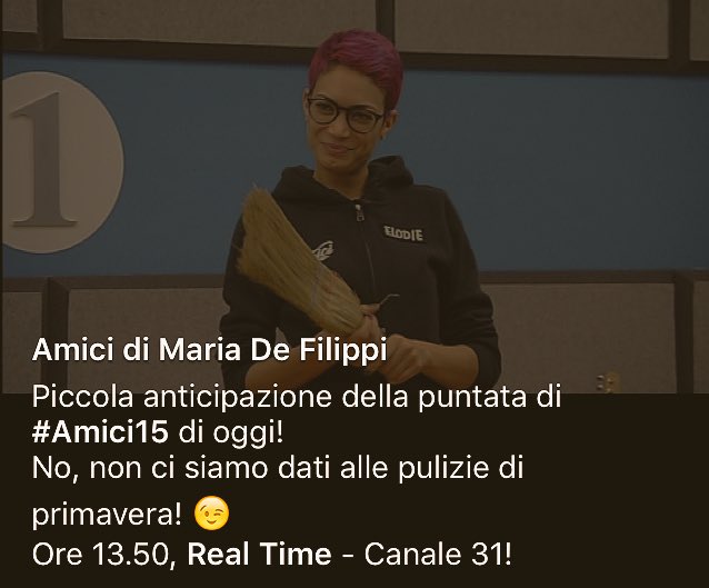 DiPatriziOFF's tweet photo. Non dimenticatevi l'appuntamento alle 13:50 ! 🚺 #IostoconElodie #Amici15 https://t.co/zc9aHImLUI