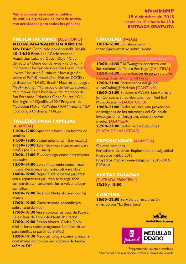 TIKITWANGERS's tweet image. Programa del #Festilab subrayado un poquito:
