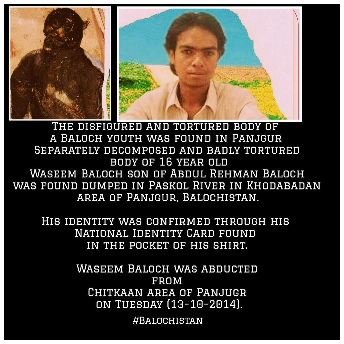 The torture body of #balochyouth age
16y-o 
waseem baloch!
#humanrightsviolations 
#HumanRightsDay 
#Balochistan