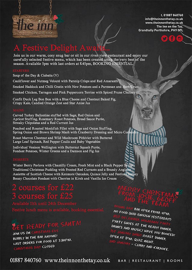 theinnonthetay's tweet photo. Our Festive evening menu launches tomorrow night! Booking essential. Call 01887 840760 to reserve your table! https://t.co/xSLm0nwrlW