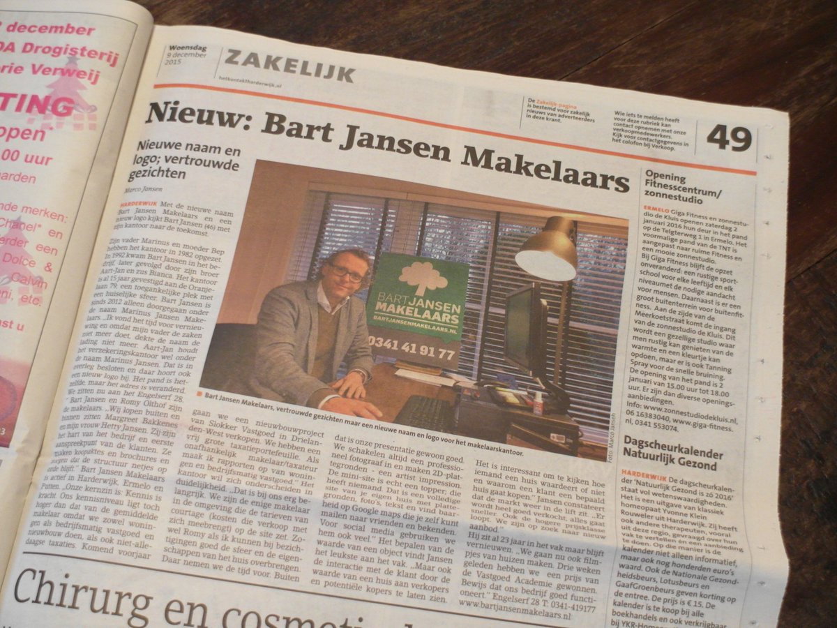 MarinusJansen1's tweet photo. Mooi artikel in #HetKontakt Vanaf 15 december 2015 gaan we officieel de nieuwe naam gebruiken. #BartJansenMakelaars https://t.co/6ByK1T2b7t