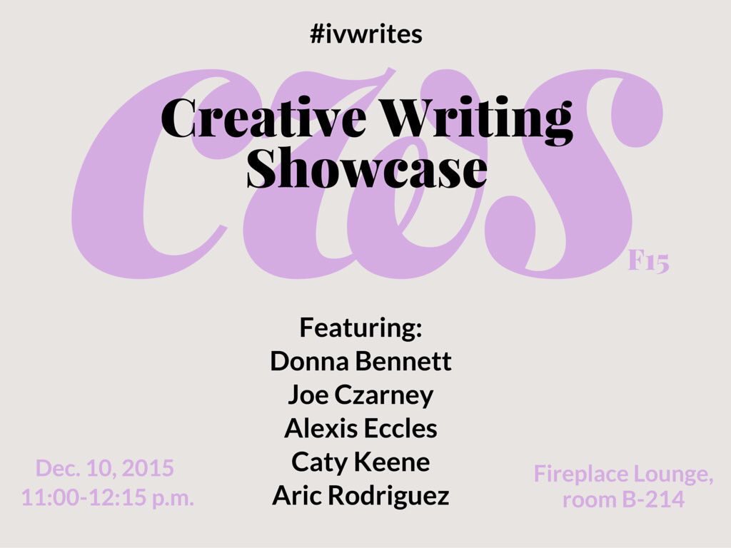 tlee329a's tweet photo. Today is showcase day, #ivcc! 11:00 a.m. in the Fireplace Lounge. #ivwrites https://t.co/njp7k3owu9