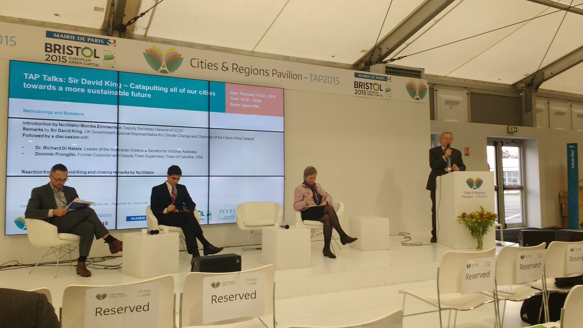 ICLEI's tweet photo. .@Sir_David_King: low-carbon sector is fastest growing sector of UK economy w/ 465,000 people #COP21 #TAP2015 https://t.co/lznLDRlqSl
