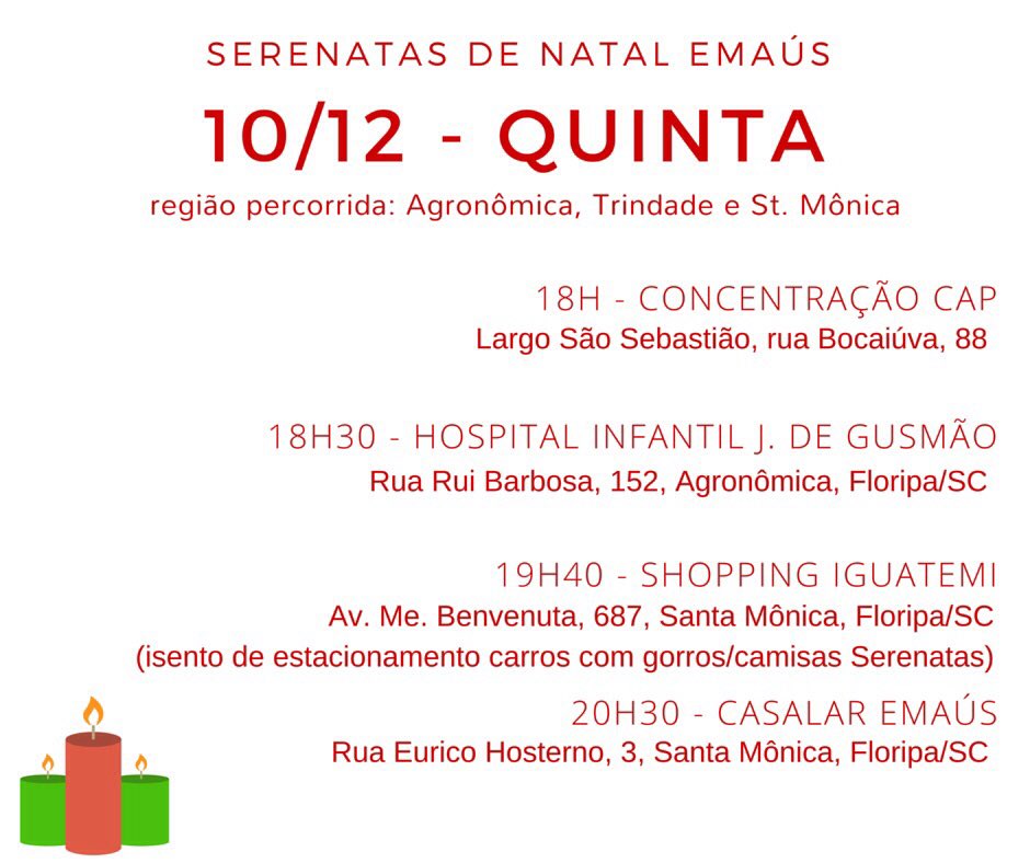 EmausFloripa's tweet photo. ÚLTIMO DIA DAS SERENATAS 2015!! VAMOS JUNTOS! https://t.co/8HMsddskF4