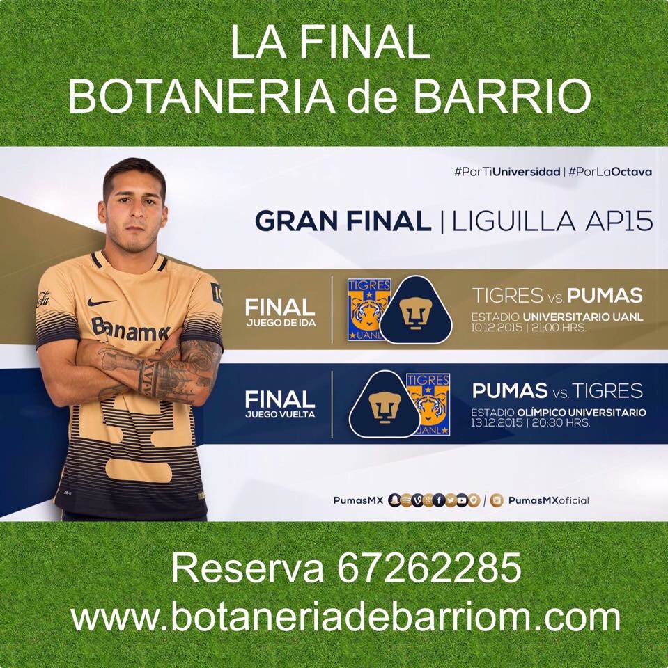 Botaneriamx's tweet photo. HOY FÚTBOL y BOTANA 
LA FINAL PUMAS vs TIGRES 
JUEVES 8:30 pm 
CERVEZAS 2X1 
https://t.co/f0FiZh11DM #PumasVsTigres https://t.co/gcxG5hfTxW