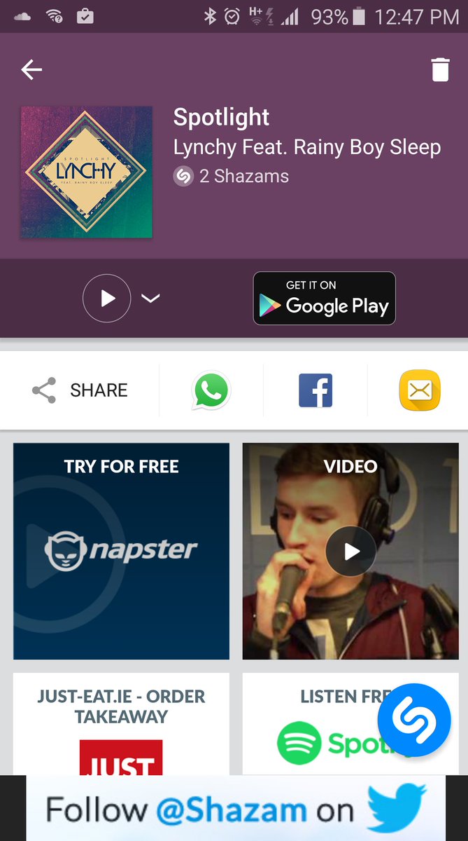 Lynchy_Music's tweet photo. Got on @Shazam awhile ago to see if it recognised my new track... shits getting real :) #Spotlight #Shazam https://t.co/bnHxNeYSno