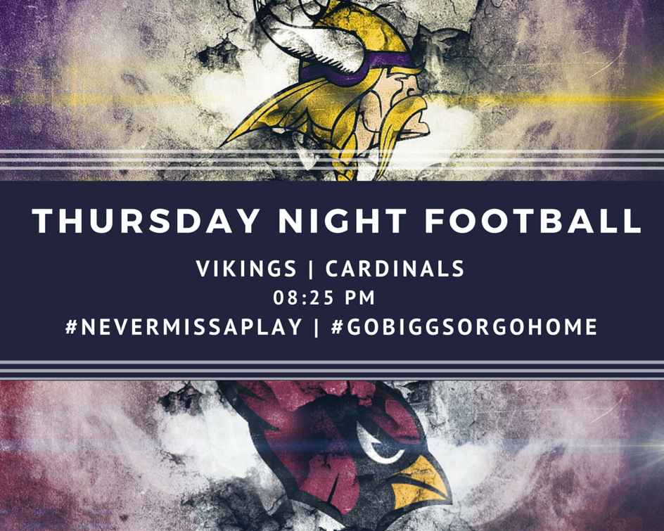 BiggsBBQMoBay's tweet photo. Every Team. Every Game. #NeverMissAPlay #NFL |Vikings vs. Cardinals |08:25 PM #GoBiggsorGoHome https://t.co/4LDcpMul1r
