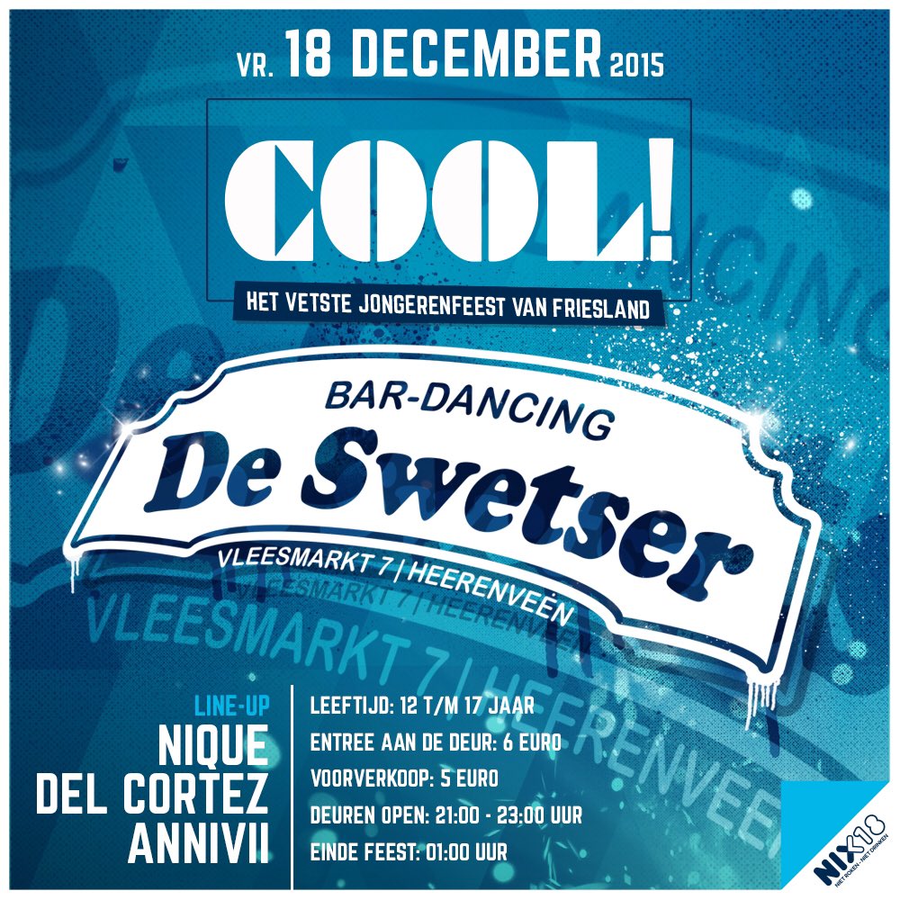Op vrijdag 18 december (start van de kerstvakantie) de eerste editie van <a href="/COOLfeest/">COOL!</a> in <a href="/deswetser/">Café de Swetser</a>!