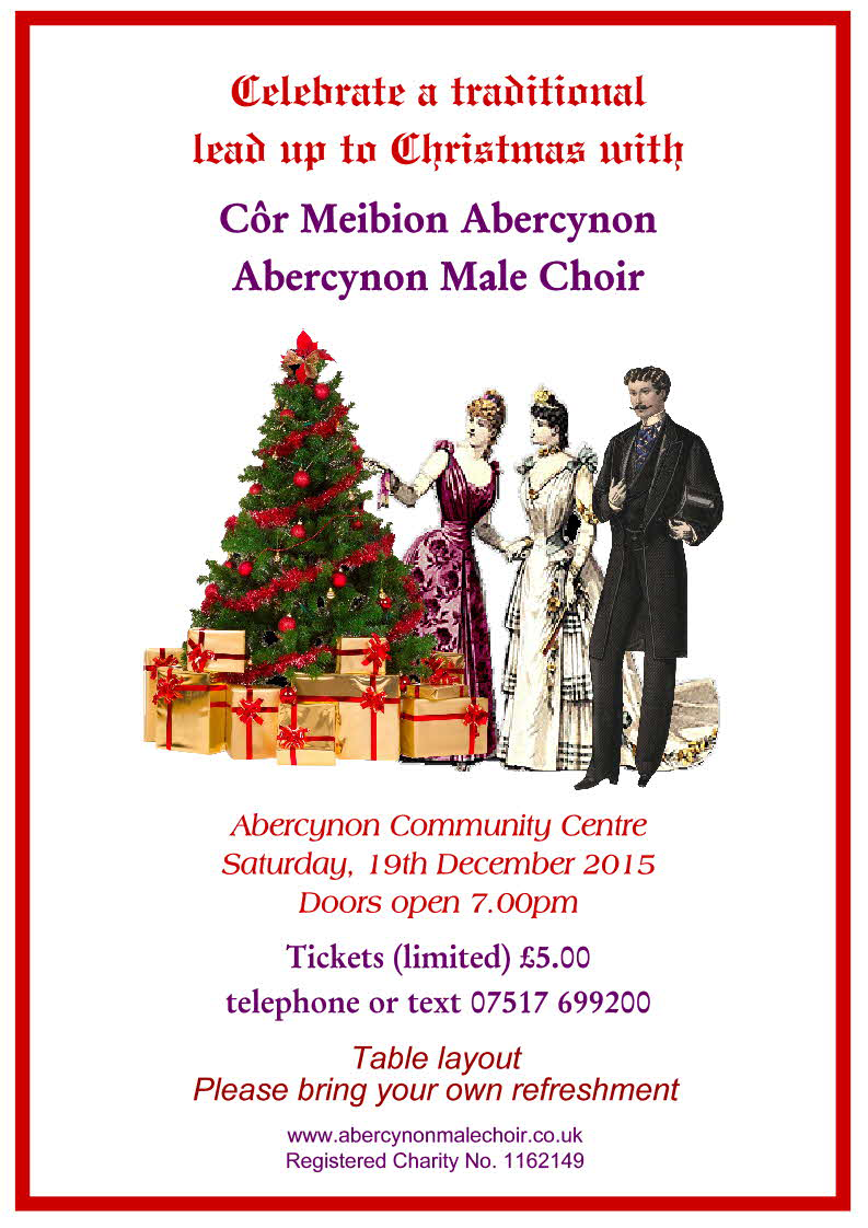 #AbercynonMaleChoir concert Saturday, 19th December #tickets available#table arrangement seating