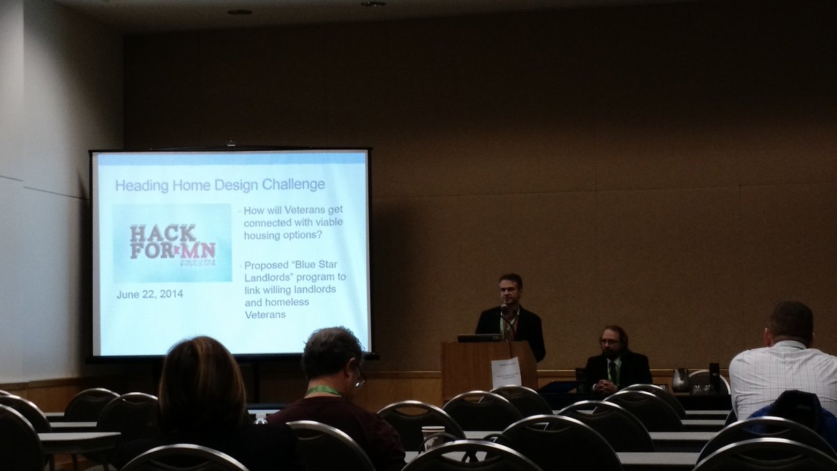OpenTwinCities's tweet photo. Discussion of the #hackformn 2014 #servicedesign Heading Home event at #GovITSym and the Homeless Veteran Registry https://t.co/I5Y5hZ8V2P