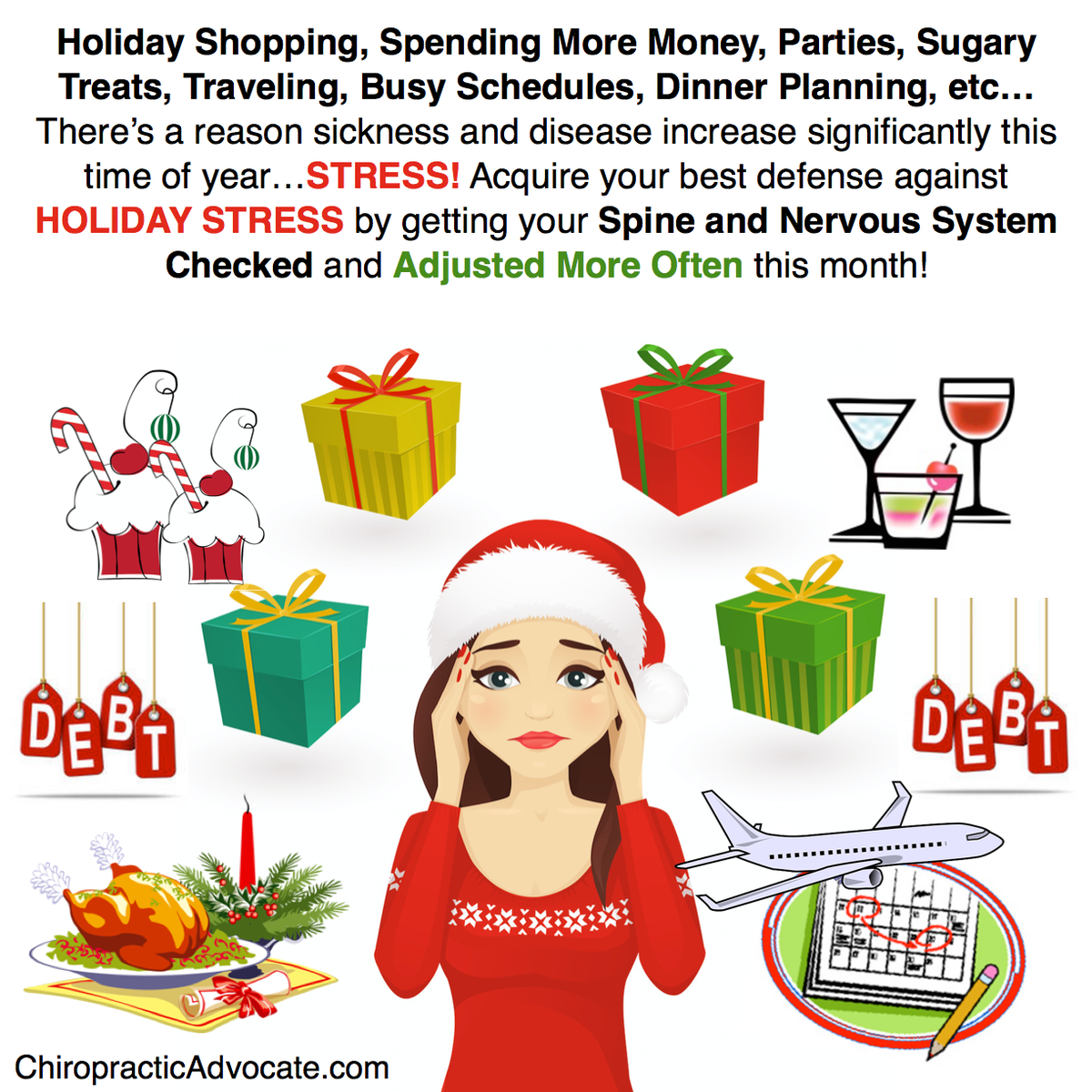 DrJustinTHammon's tweet photo. Holiday's got you #stressed? Time to give your #ImmuneSystem a boost, time to #GetAdjusted! https://t.co/oFJdRVf2TB