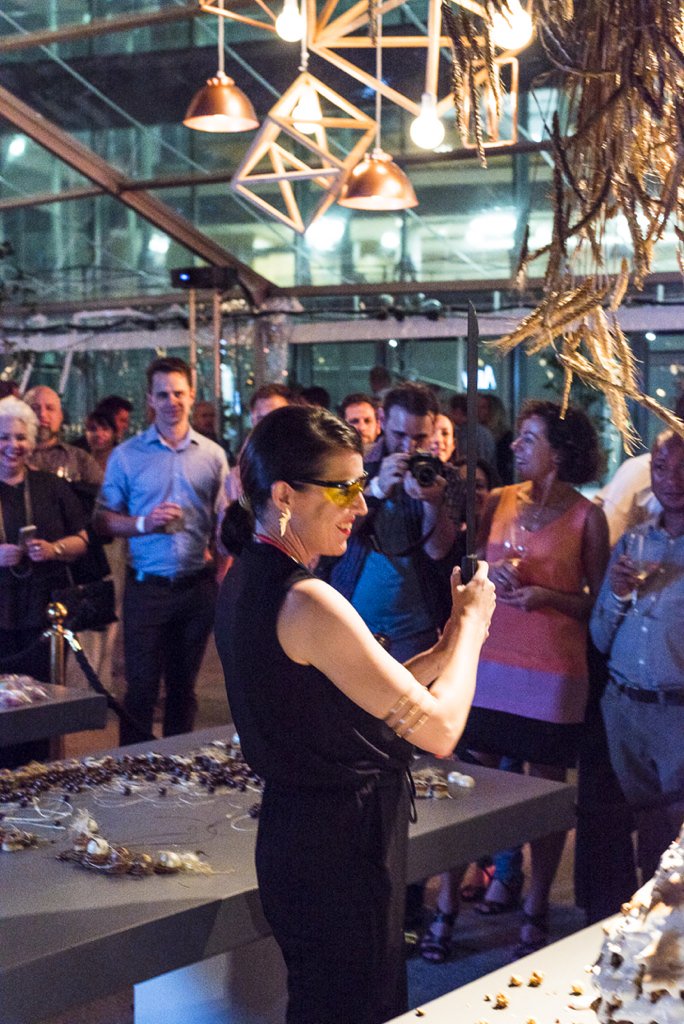 carofoodartist's tweet image. 'Against the Grain' - the 3rd live dessert installation. Waffle tower cut with a panga!