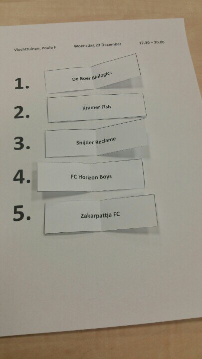 Poule F, woensdag 23 dec Vlechttuinen 17.30-20.00 uur