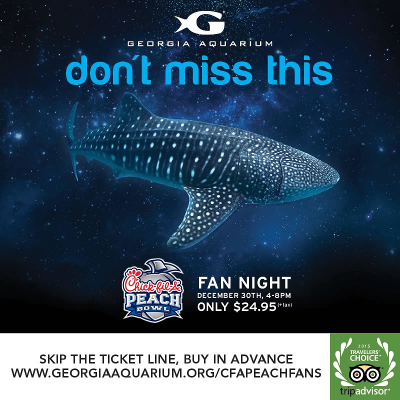 CFAPeachBowl's tweet photo. Want to win 2 @GeorgiaAquarium tickets to use on your ATL trip to #CFAPeachBowl? 

RT to win! Winner picked at 3pm! https://t.co/nNLNpKVrUz