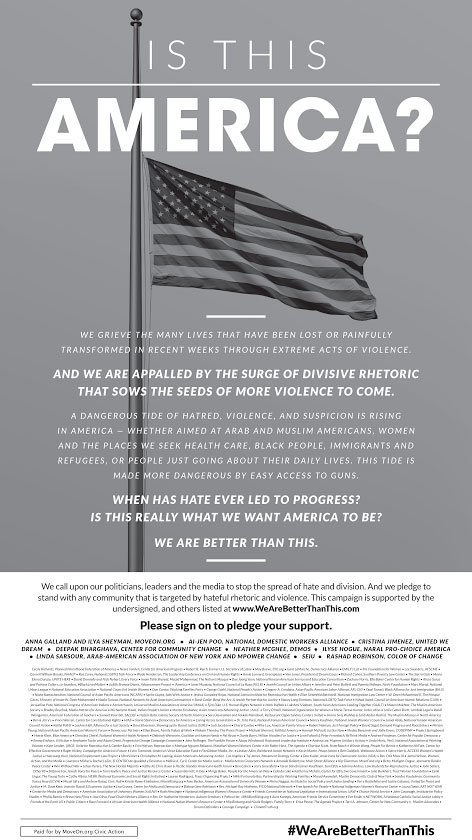 mmfa's tweet image. We are very proud to sign this letter in @nytimes opposing hate @beychok  #WeAreBetterThanThis