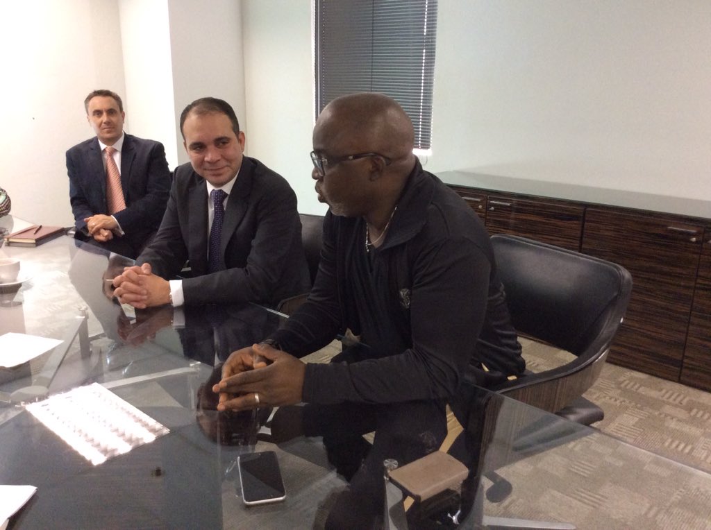 Toyin_Ibitoye's tweet photo. FIFA Presidential candidate Ali Bin Al Hussein @AliForFIFA pays private visit to @thenff president @PinnickAmaju. https://t.co/jfZCzwwExq