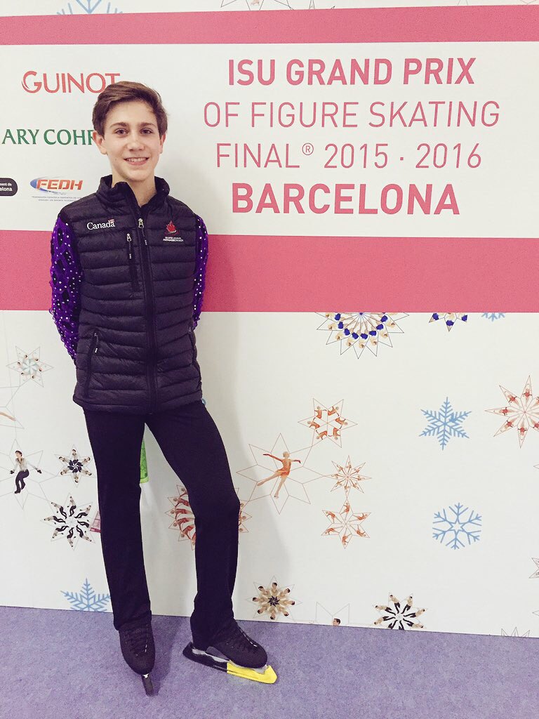 SkateCanada's tweet photo. Quelques erreurs, mais une forte combinaison de Roman Sadovsky. Il se trouve en 6e place. #FGPBarcelone https://t.co/QIxzt2YCOo