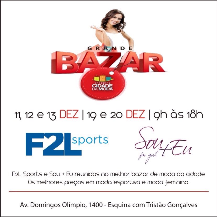 f2lsports's tweet photo. Nesse fim de semana a @f2lsports e @soumaiseu.oficial vão fazer o melhor bazar de moda da cidade.Venha aproveitar! https://t.co/HE48LxRBKF
