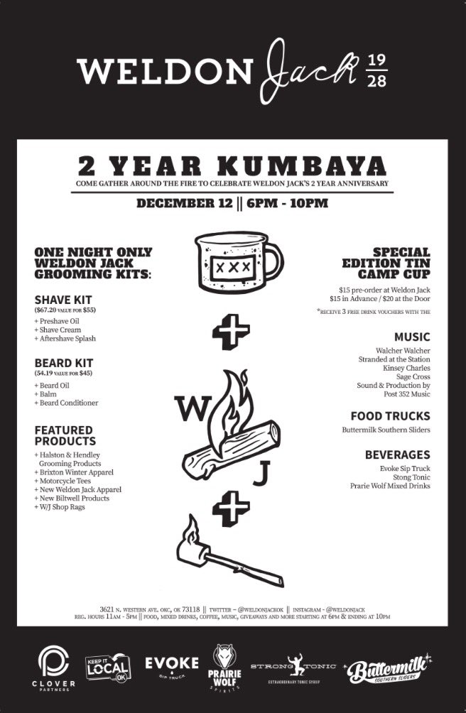 Excited to celebrate <a href="/weldonjackok/">WELDON JACK™</a>'s 2 Year Anniversary this Saturday night from 6-10pm!
✌️🎉 #keepitlocalok #okc