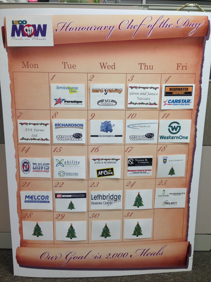 SelectStaff's tweet photo. NEEDED: sponsors for last week of Dec! Help us make sure everyone gets a good meal this month! @LethbridgeMOW #yql https://t.co/aa1OX9RrA8