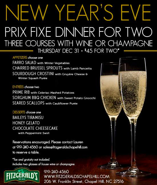 Fitzgeralds_CH's tweet photo. It's time to start making NYE plans! We're serving a 3 course dinner for two for $45 per couple! https://t.co/eTR9TDaCEJ