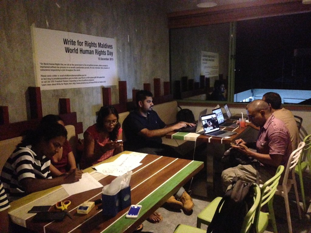 fourmea's tweet photo. Thank you all for coming for Write for Right Maldives tonight at Cafe Alfresco @amnesty @AmnestyUK #Write4Right https://t.co/3KHcTLY6M6