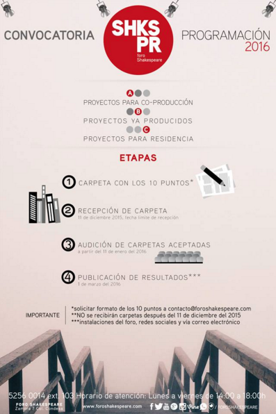 Está por cerrar  la #ConvocatoriaSHKSPR ¡Corre! 
#Teatrero #Teatro <a href="/ForoShakespeare/">Foro Shakespeare</a>