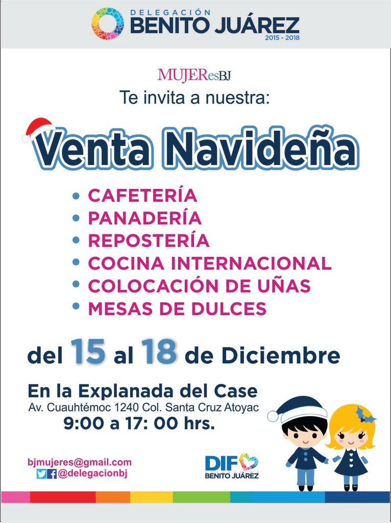 Del 15 al 18 de Diciembre, de 9 a 17 horas en Explanada del CASE, <a href="/MujeresBJ/">Mujeres BJ</a> tendremos Venta Navideña@ComunicacionBJ