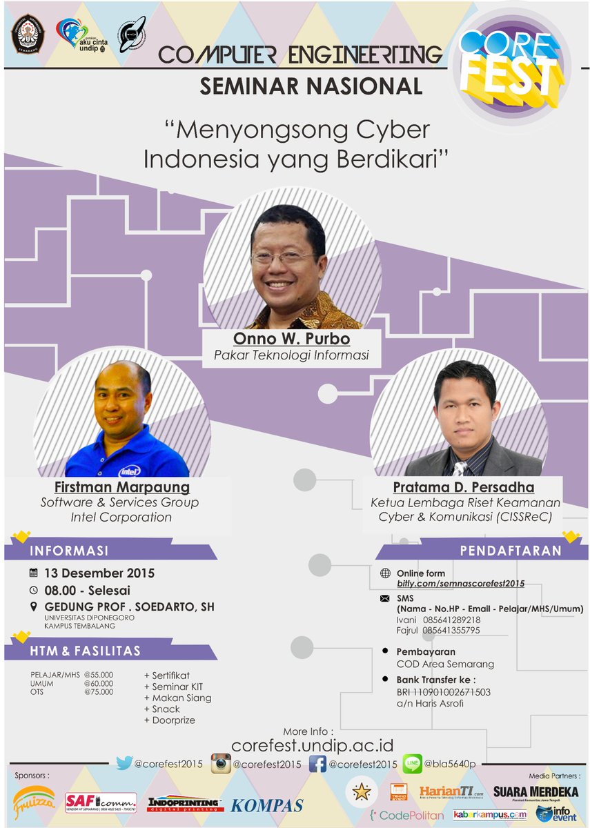Yuk daftar &amp; ikuti SemNas #corefest2015 13/12/15 di UNDIP dgn 3 materi yg seru bit.ly/1IYueYA