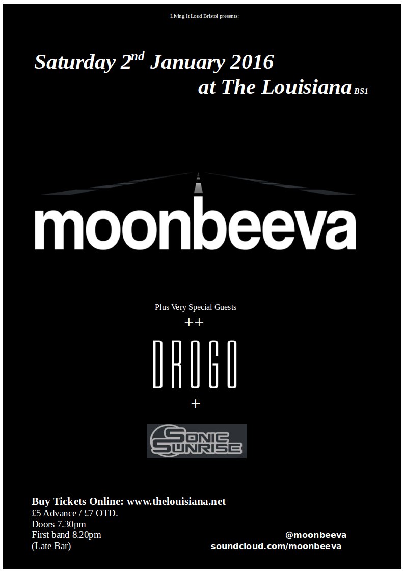 moonbeeva's tweet photo. Your first gig of the year is a vital choice. Think carefully... ;) @Drogoband @thesonicsunrise @LouisianaVenue Yes! https://t.co/Qb1w3BEuMg