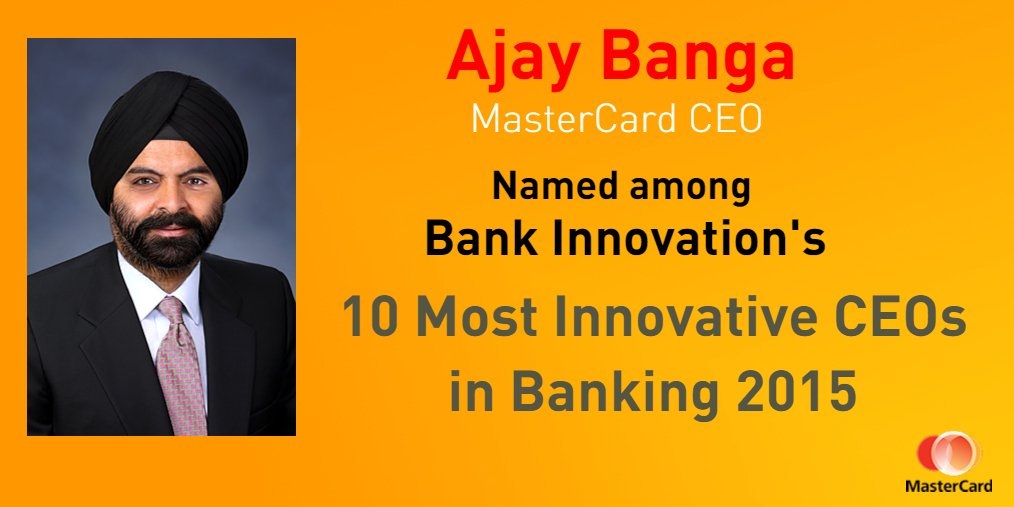 MastercardNews's tweet photo. Congrats Ajay Banga for being named to @BankInnovation’s 10 most #innovative CEOs in Banking https://t.co/qetkPjEV3z https://t.co/uCyIdKBz1H