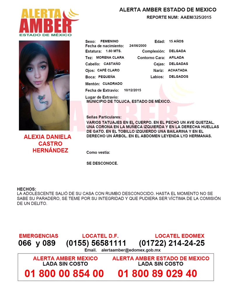 FiscaliaEdomex's tweet photo. .@AmberEdomex "Alexia Daniela Castro Hndz" Info 018007028770 y cerotolerancia@edomex.gob.mx https://t.co/3FoYnZTUm7 https://t.co/iW4v4g7UmL