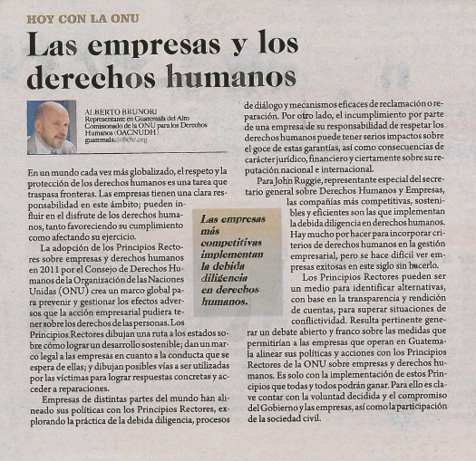 ONUGuatemala's tweet photo. "Las empresas y los derechos humanos" x @Albrunori/ @Oacnudh_GT en el #DíaDDHH2015 Lee aquí: https://t.co/Z6fpM5AdHe https://t.co/WJ9W7Nds16
