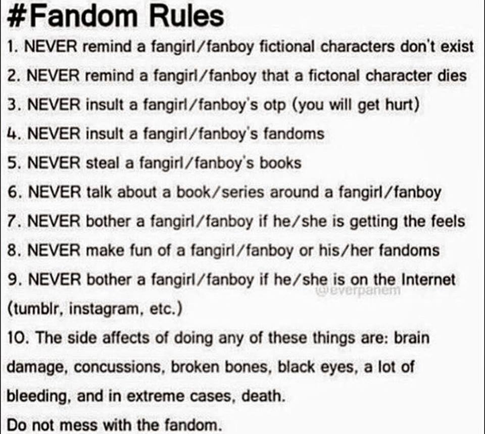 Margos_Clues's tweet photo. Just follow the rules and you'll be just fine! ;) #FandomRules https://t.co/xveVTZT6dw