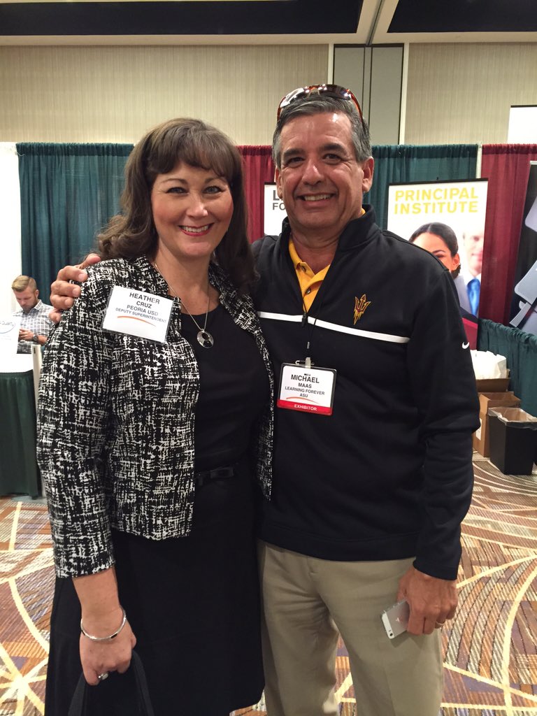 AzSBA's tweet photo. We found Mike Maas from @LearnForeverASU &amp; @PeoriaUnified11 Deputy Supt. Dr. Cruz at the vendor expo. #asbaac2015 https://t.co/GzDj0eYzfR