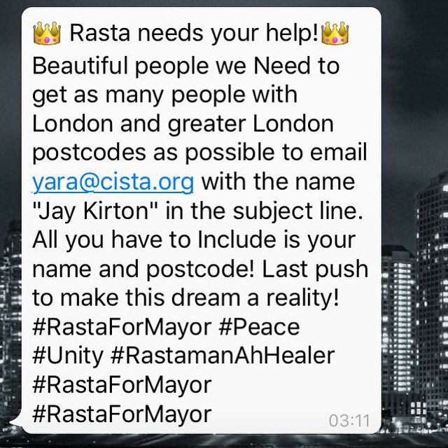 killa_kirton's tweet photo. Have you had your say? #RastaForMayor https://t.co/1lvetj5grn