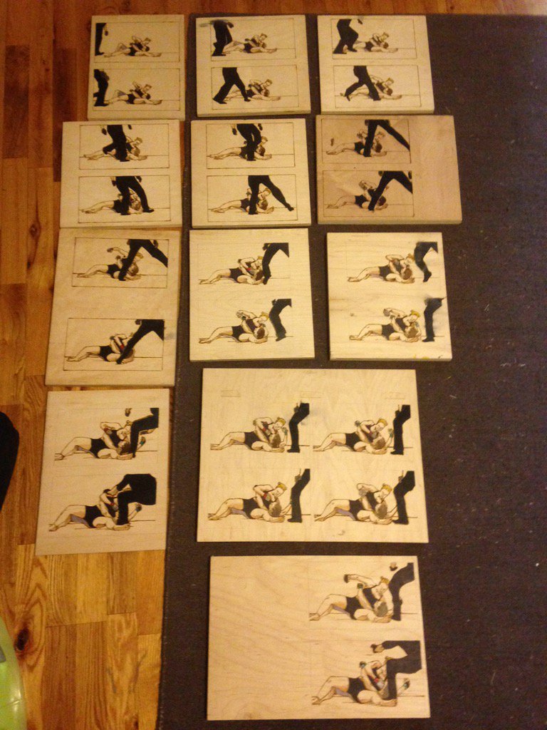 RiniMMA's tweet image. Animation wood blocks of @RondaRousey prepped for Saturday's MMA expo in NYC