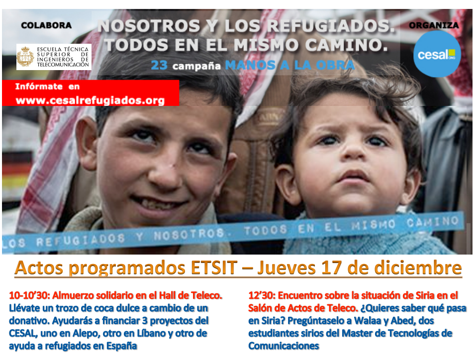 deetsit_upv's tweet photo. Acción solidaria con los refugiados sirios. Nosotros y ellos. En el mismo camino. Actos programados en la ETSIT. https://t.co/5LJsUBZMzl