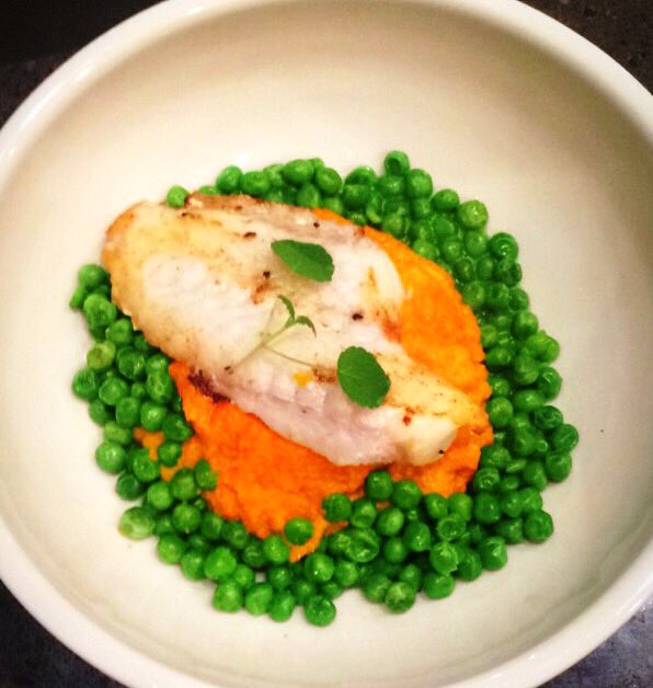 GreenDogCafe's tweet photo. We have a delicious special for you tonight: seared monkfish with mashed carrots and buttered peas for only $13! https://t.co/gonUBgdJ3h