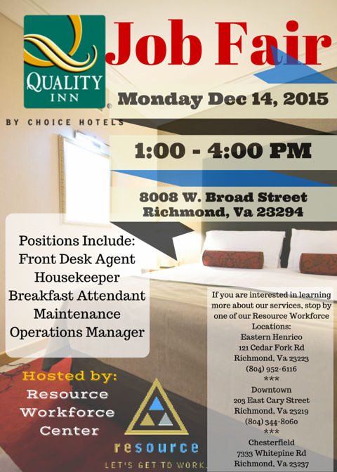 ResourceVA's tweet photo. JP Hospitality Job Fair. 8008 W. Broad Street Richmond, VA 23294. Monday December 14, 2015 1:00-4:00PM. https://t.co/X4ABtBchNp