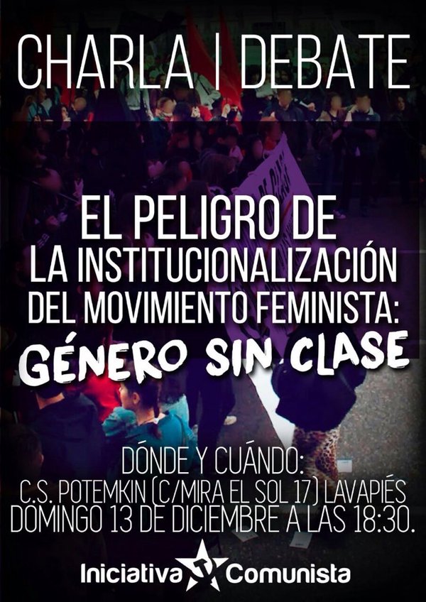Este domingo charla-debate "El peligro de la institucionalización del movimiento feminista" en el <a href="/CSPotemkin/">CS Potemkin</a>.