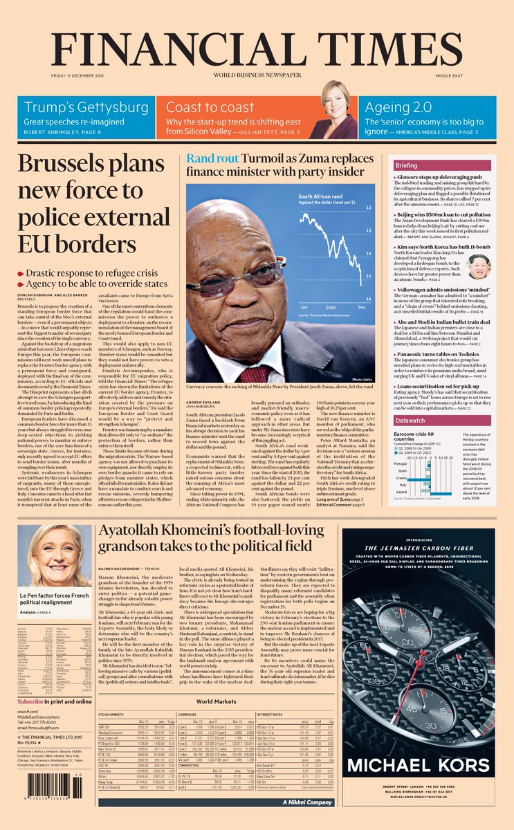 FT's tweet photo. Just published: front page of the Financial Times, US edition, 11 December 2015 https://t.co/3J1OewZZJo
