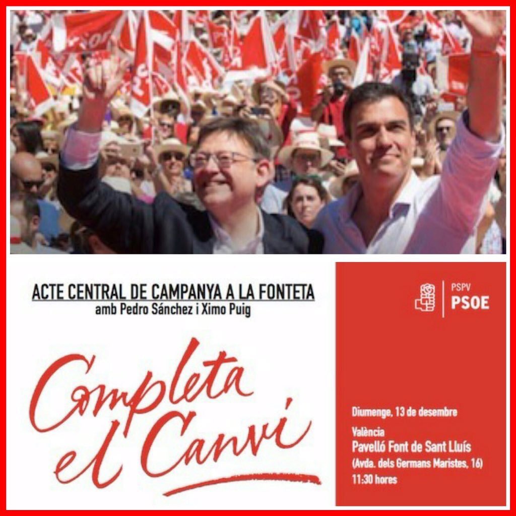 boixalfred's tweet photo. El domingo tod@s a la "Fonteta" en Valencia. Acto central del @PSOE y de los @SocialistesVal Te esperamos #VotaPSOE https://t.co/ZdgQSOGHw9