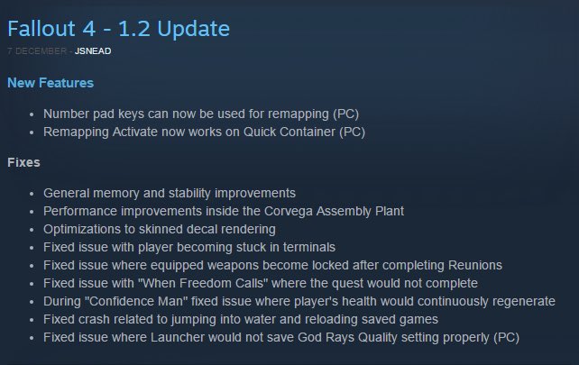 FalloutDatabase's tweet image. Here are the updates from 1.2 in #Fallout4