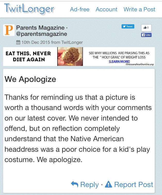 mediaINDIGENA's tweet photo. Complaints about @ParentsMagazine cover feat. fake #Indigenous headdress lead to apology https://t.co/anE2fdlasU https://t.co/Xgp8890NZW