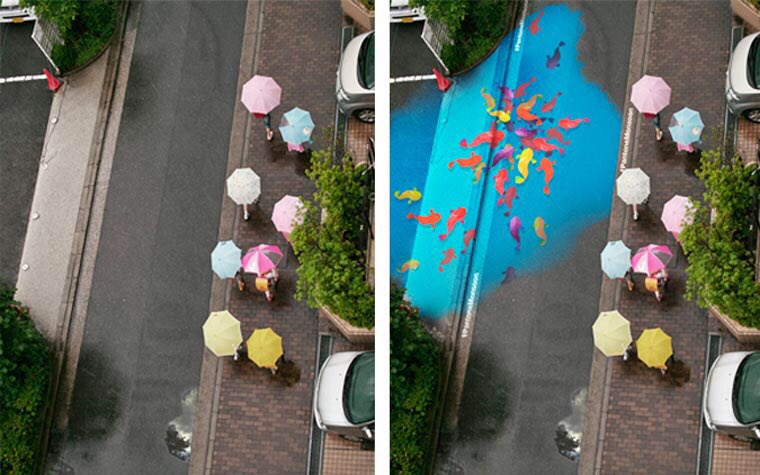 DCHomos's tweet photo. #ProjectMonsoon
Clever colorful street art that only appears when it rains ☔️
#DesignPorn https://t.co/NTKjQIaU2r