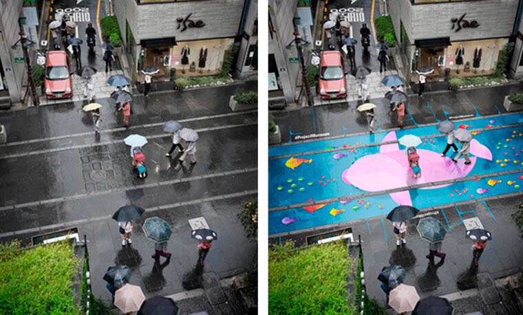 DCHomos's tweet photo. #ProjectMonsoon
Clever colorful street art that only appears when it rains ☔️
#DesignPorn https://t.co/NTKjQIaU2r