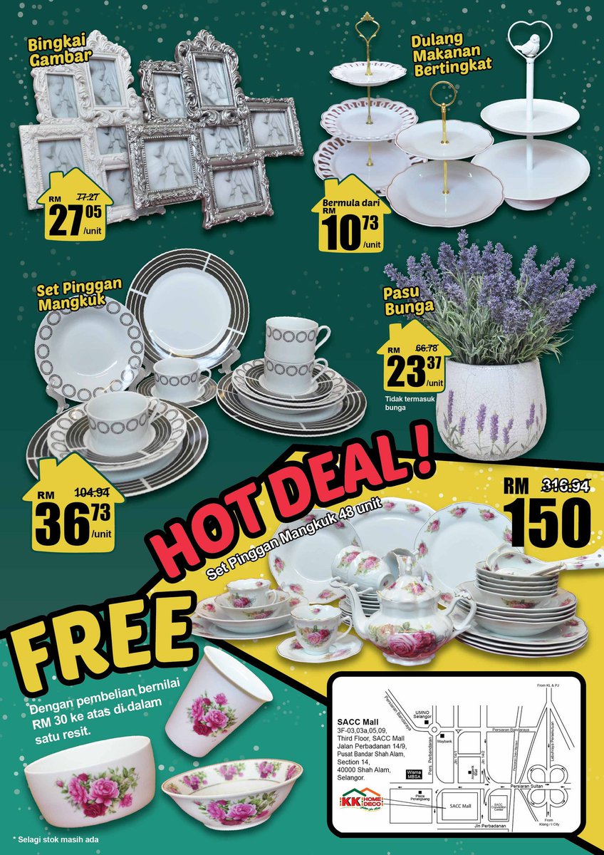 KK_HomeDeco's tweet image. Ayuh warga2 shah alam kita terjah KK Home Deco SACC MALL! Diskaun sebanyak 50% hingga 80% tau! Tak main la 10% 20% 😆