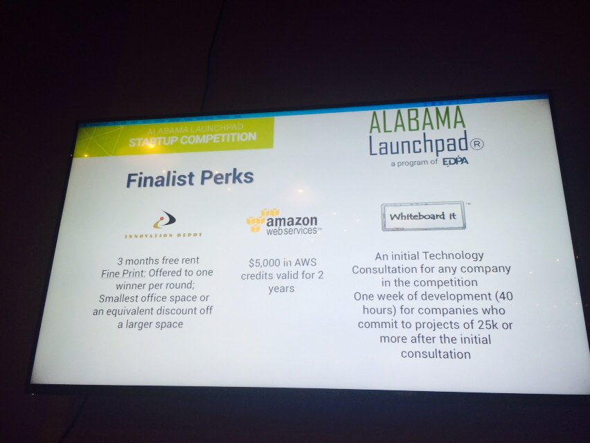 AlaLaunchpad's tweet photo. Check out #winners' perks: #StartupAL2015 https://t.co/NZdFPnO2WJ