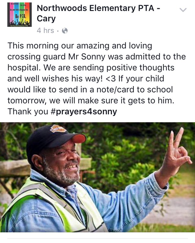 NeenKerr's tweet photo. If you grew up in Cary you know who this man is. #Prayers4Sonny https://t.co/dvJRtA88XF